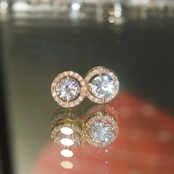 14kt Gold Dipped Swarovski Studs in Halo Setting - Picture 7 of 8